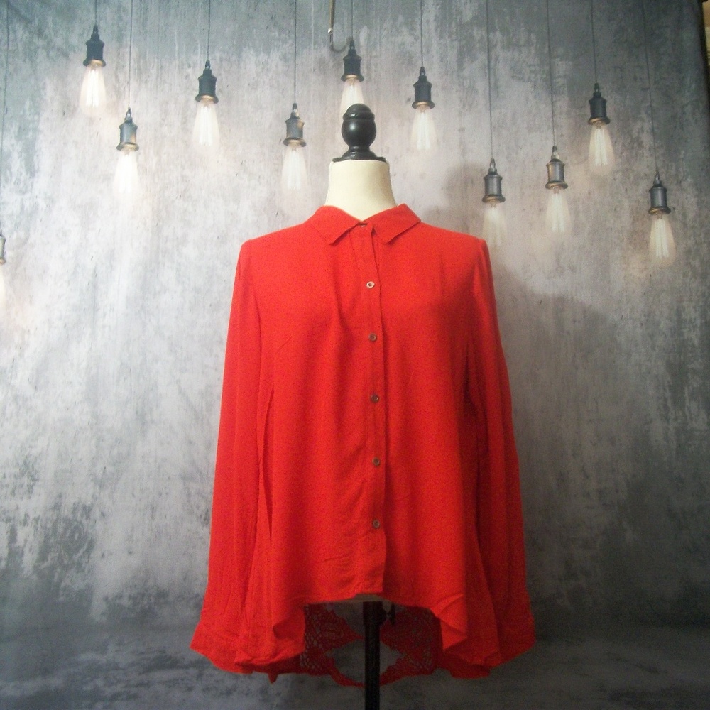INA Red Button Front Blouse Size Large